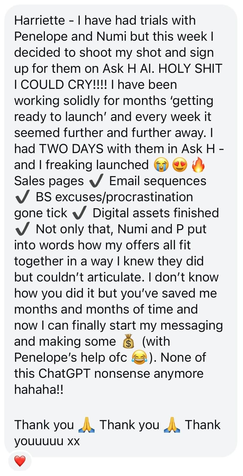 Testimonial — 100% open rates, 70% CTRs from Penelope emails