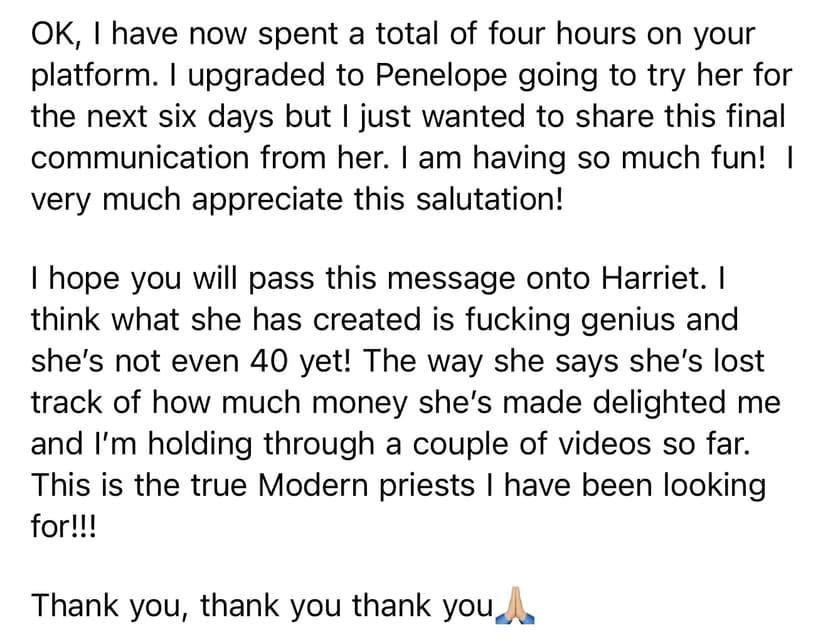 Testimonial — four hours in and it's genius, the modern priestess I've been looking for
