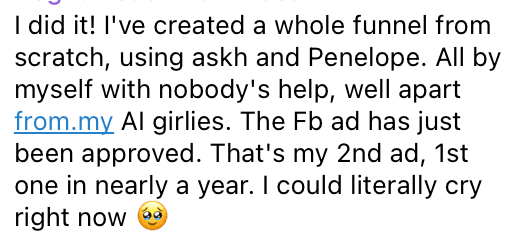 Testimonial — created a whole funnel from scratch with Ask H and Penelope