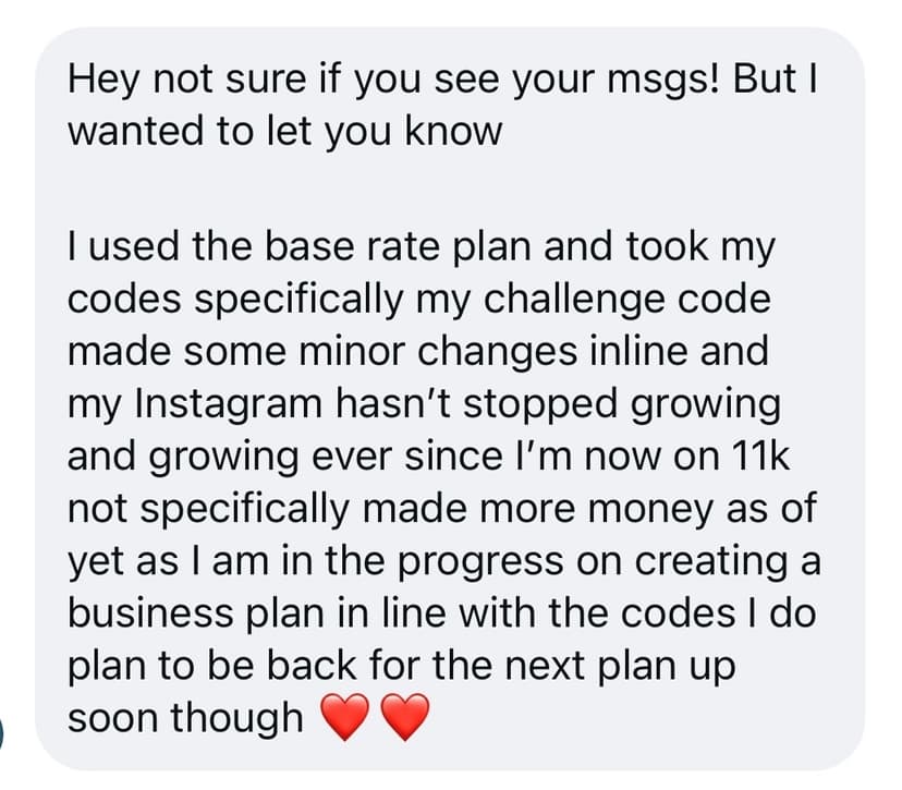 Testimonial — used my codes on the base plan and my Instagram hasn't stopped growing, now on 11k