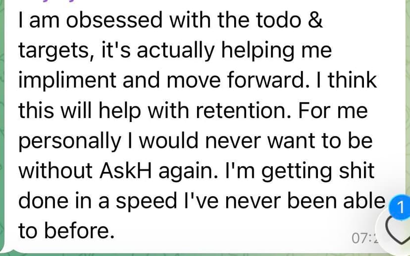 Testimonial — obsessed with the todos and targets, getting so much done