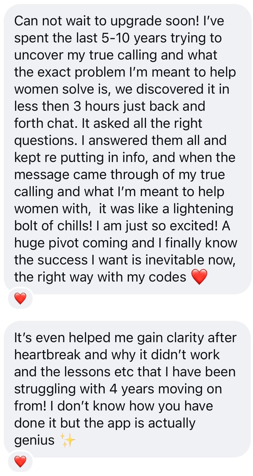 Testimonial — discovered my true calling in under 3 hours, the app is genius