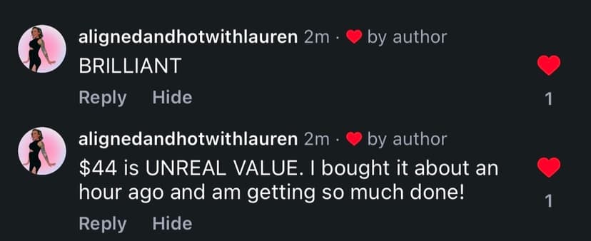 Testimonial — brilliant, $44 is unreal value